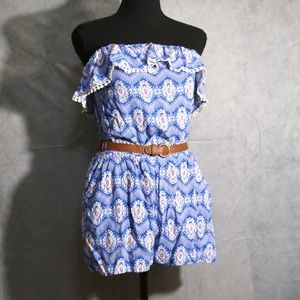 Strapless Short Blue Aztec Romper M